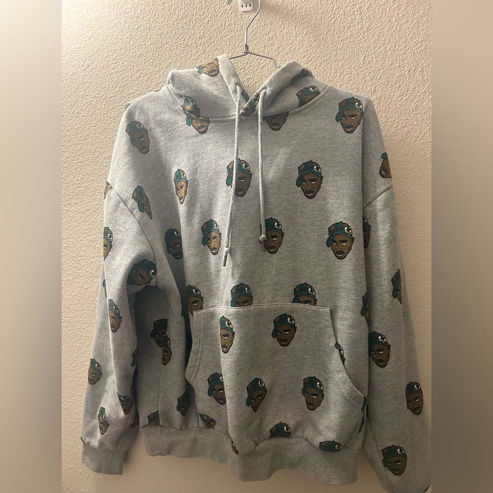 Cross Colours Tupac Shakur Graphic Hoodie L Gray Streetwear Oversized